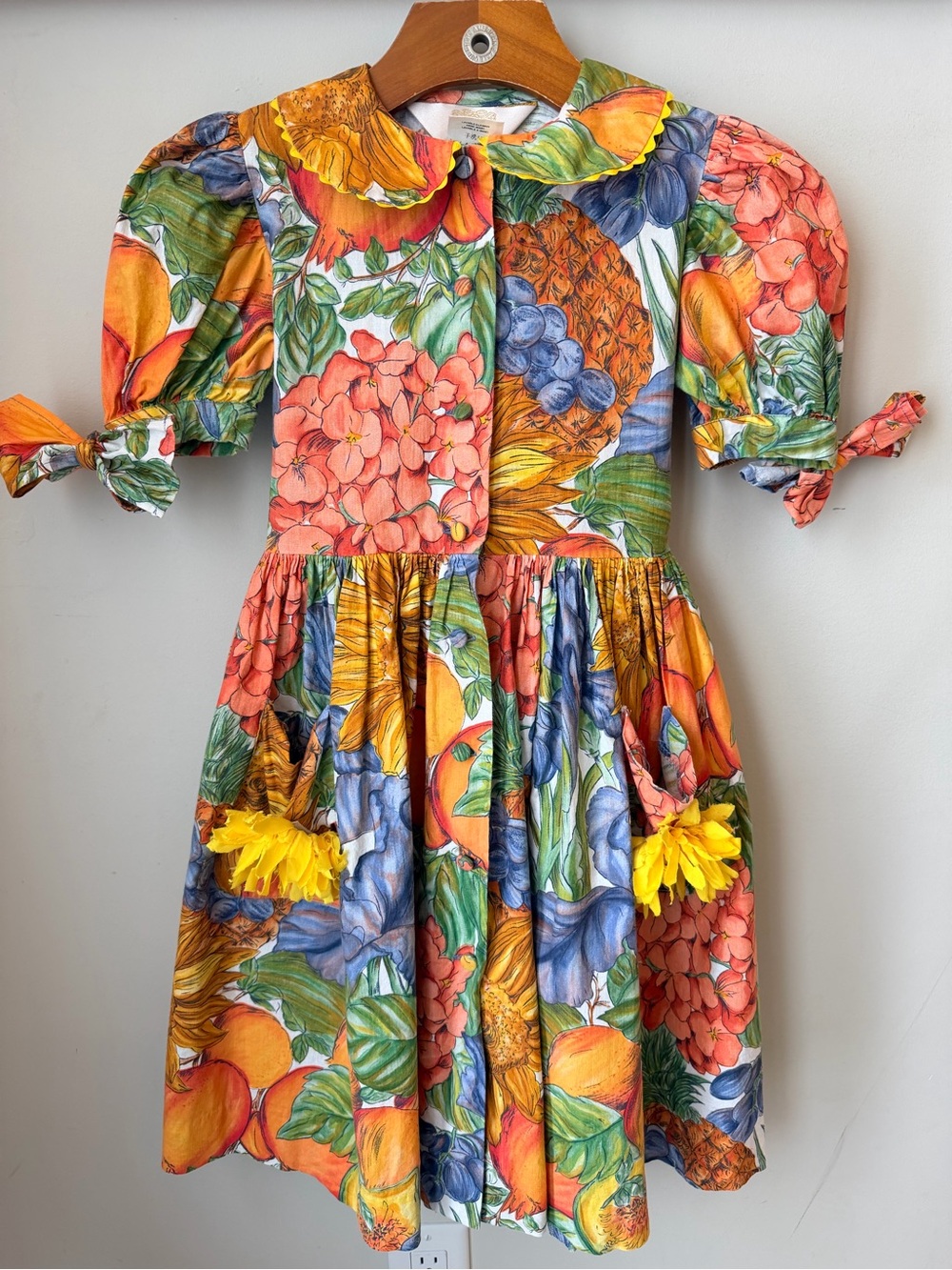 Vintage Françoise Bouthillier Girls Fruit Floral Dress 80s Prairie Cottagecore